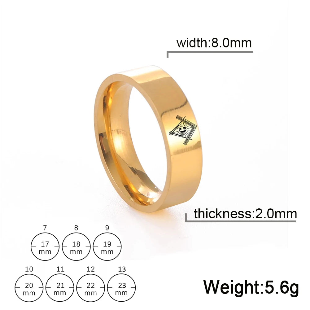 Men's Freemason Ring Titanium 304L Stainless Steel Masonic Symbol Rings Gold Black Color Freemasonry Knights Templar Jewelry Gift