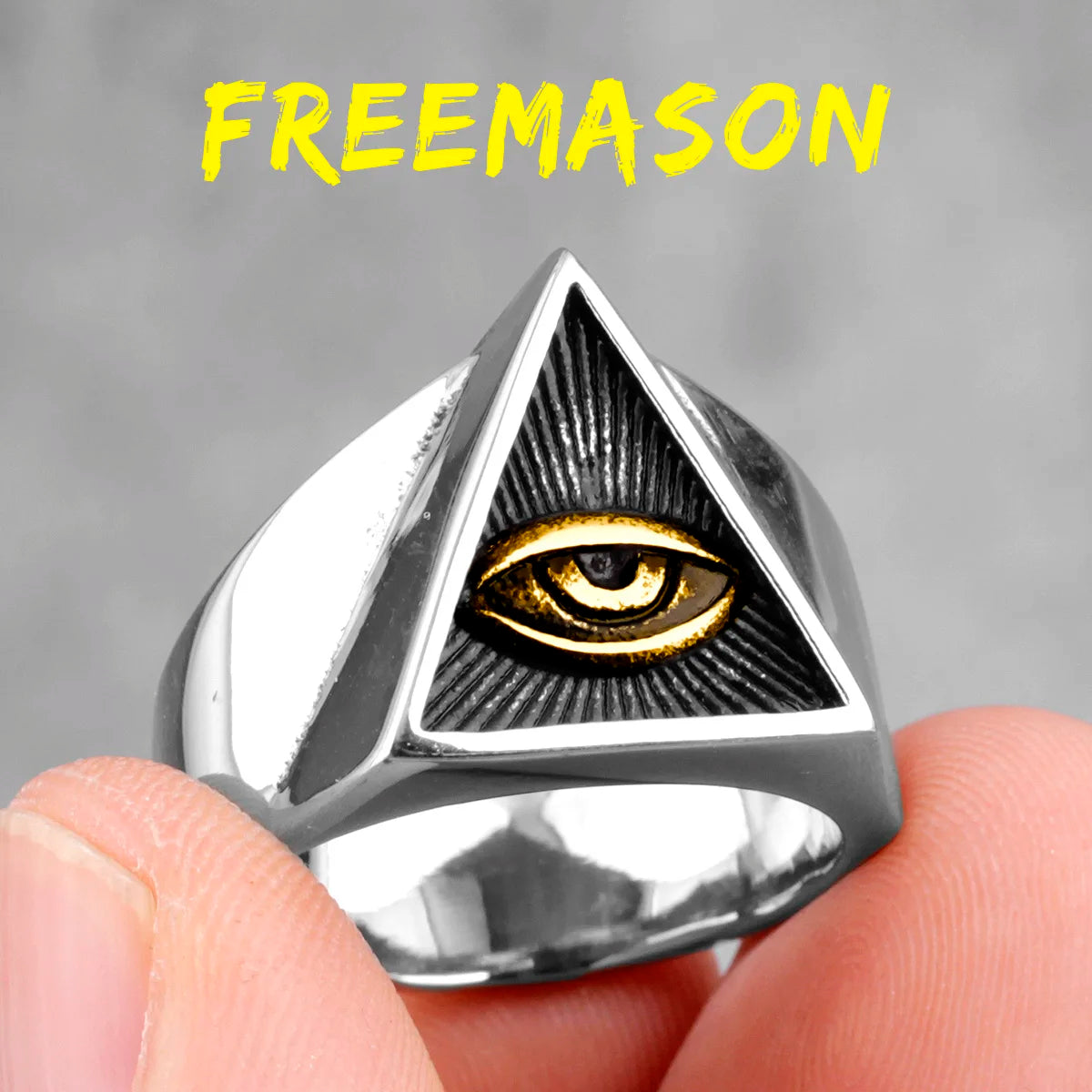 Freemason Illuminati Triangle Masonic Stainless Steel Mens Rings Jewelry Creativity Gift