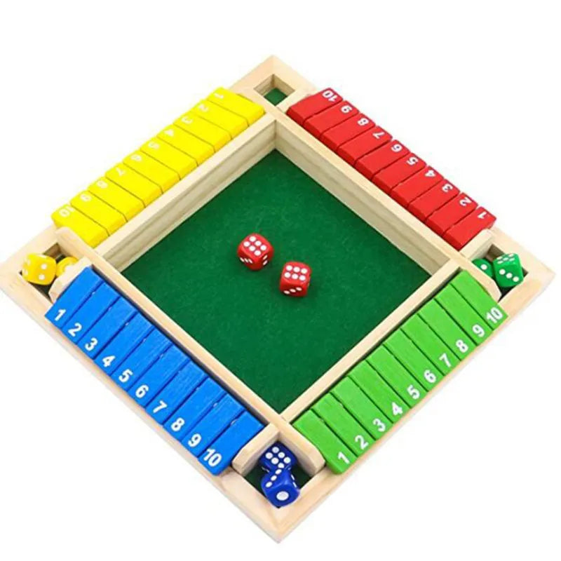 Deluxe Four Sided 10 Numbers Shut The Box Board Game Set Dice Party Club Games for Adults Families