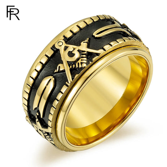 Rotating Titanium Steel Masonic AG Double-layer Ring Men's Large Rings Hand Jewelry