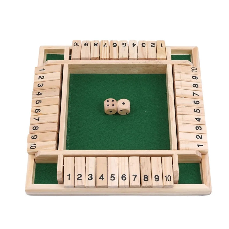 Deluxe Four Sided 10 Numbers Shut The Box Board Game Set Dice Party Club Games for Adults Families