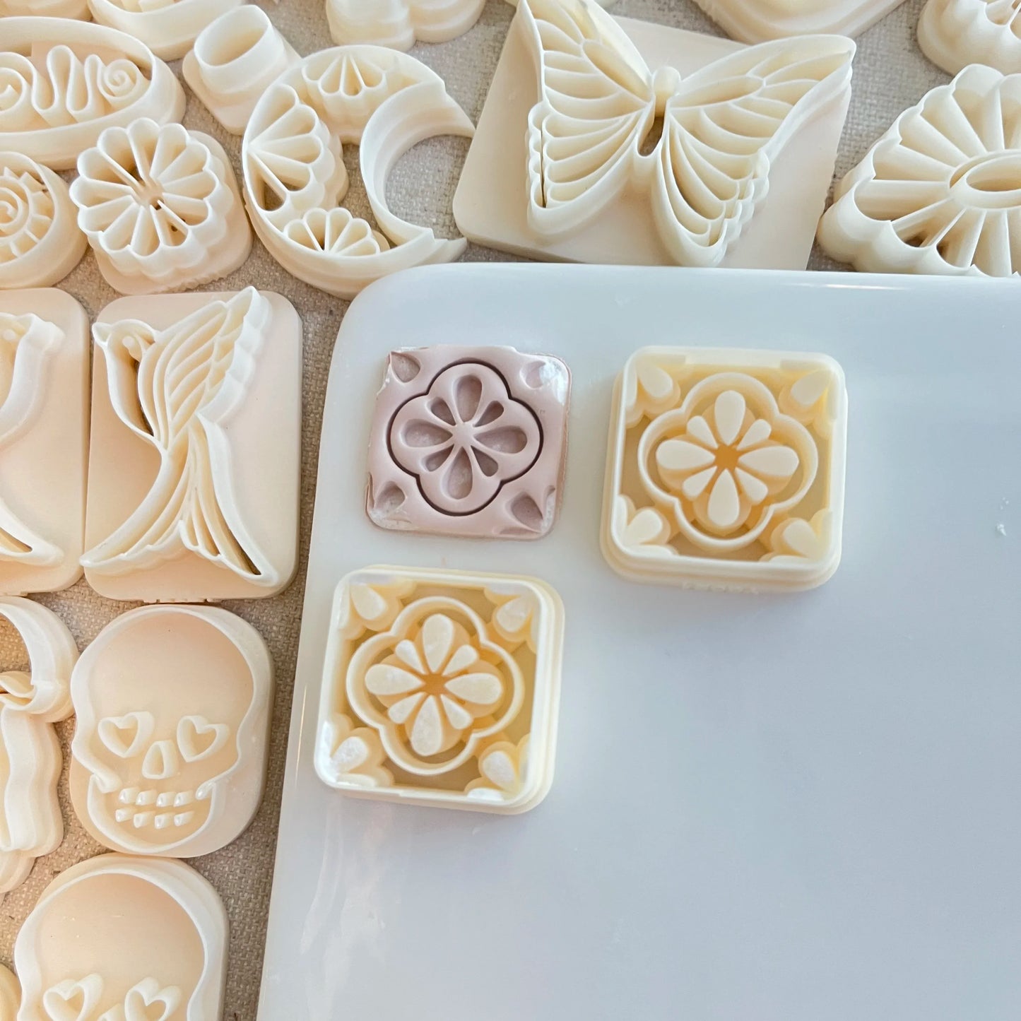 Intricately Patterned Flower Stamp Shaped Clay Molds, Tools For DIY Jewelry Handmade Artwork