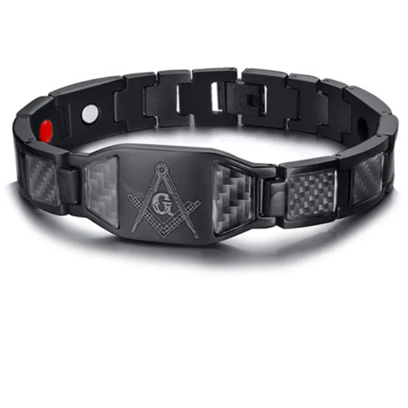 Black Magnetic Bracelet Men 316L Stainless Steel Hand Chain Masonic Bracelets Carbon Fiber