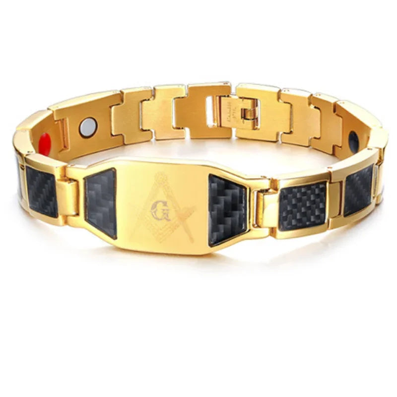 Black Magnetic Bracelet Men 316L Stainless Steel Hand Chain Masonic Bracelets Carbon Fiber