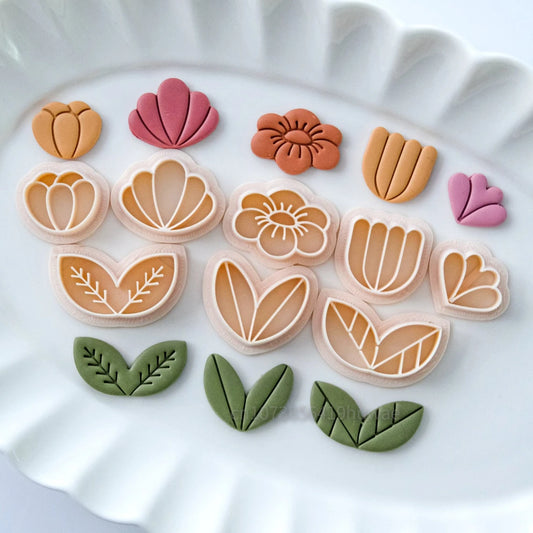 Tulip Daisy Flower Leaves Polymer Clay Cutter Diy Soft Pottery Earrings Brooch Cutting Molds Jewelry Pendant DIY Handmade Tools