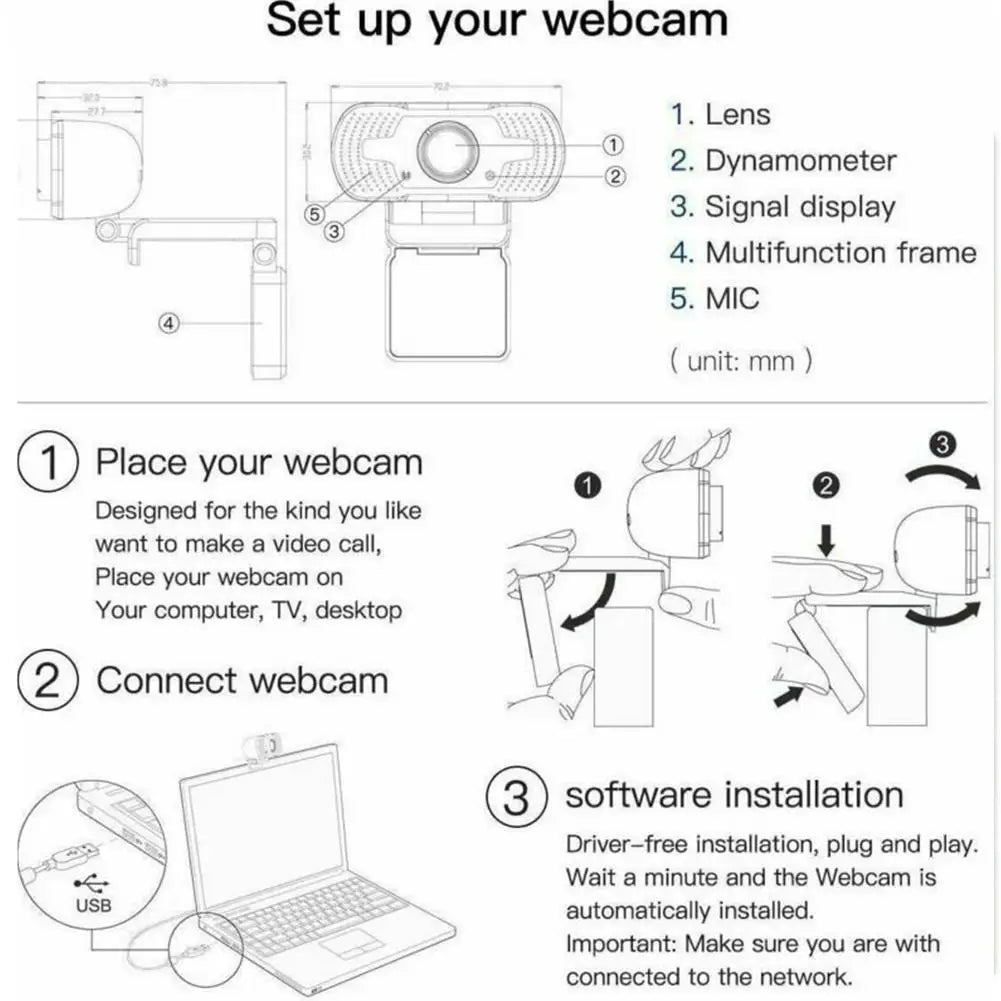 New 1080p USB Webcam 4K Webcam With Microphone PC Camera 60fps HD Full Camera Webcam for Computer PC Real-time Video Conference