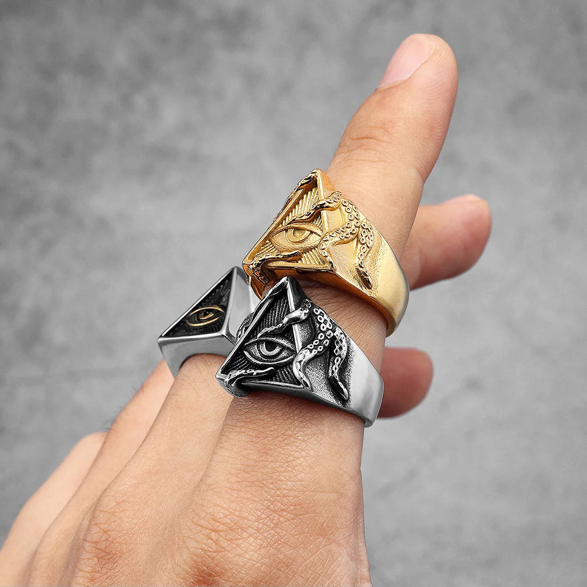 Freemason Illuminati Triangle Masonic Stainless Steel Mens Rings Jewelry Creativity Gift