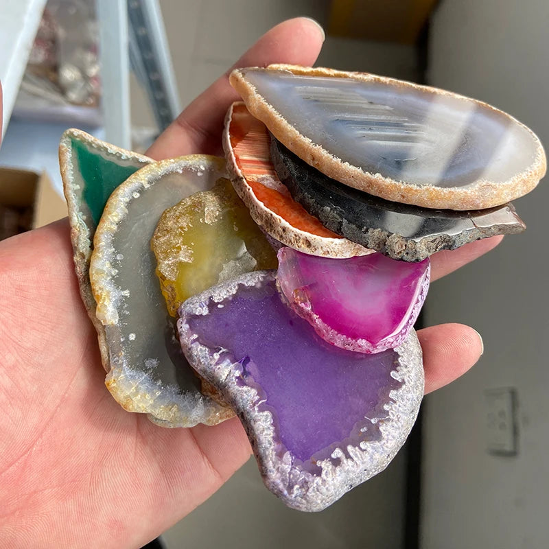 1 PC 50-80mm Irregular Natural Agates Geode Slice (No Hole) Reiki Healing Crystal Stone Slice