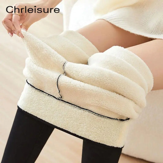 CHR LEISURE Winter Warm Pants, Women High Waist Fleece,v Thick Velvet Trousers, Elastic Casual Cold Resistant Lamb Wool Women Pants