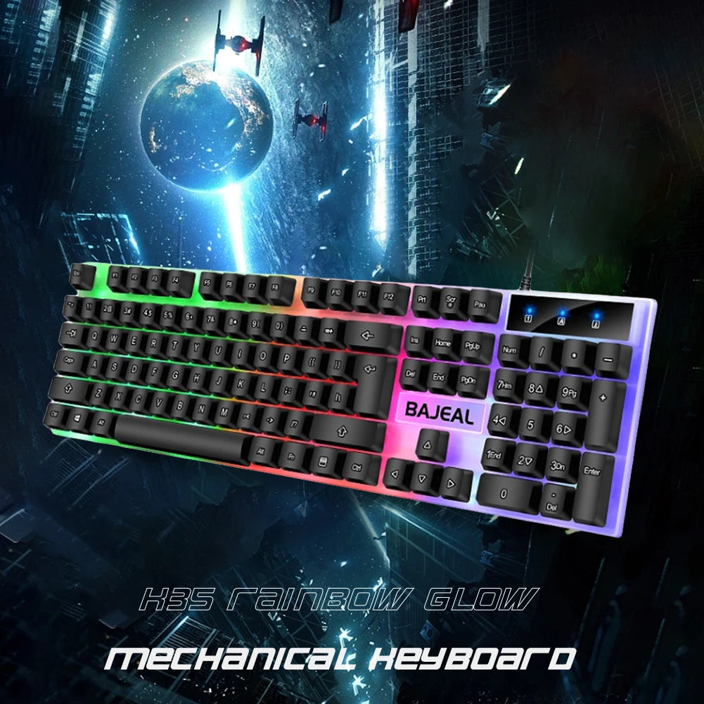 RGB Gaming Keyboard 98 Keys Mechanical Keyboard 1.5m Cable USB Wired Keyboard Seven Color Lights for Computer Laptop PC Gamer