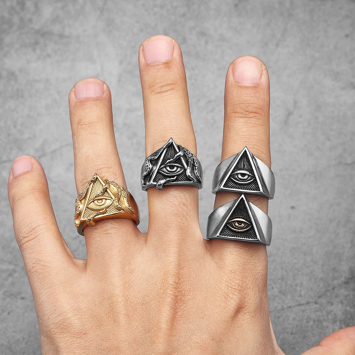 Freemason Illuminati Triangle Masonic Stainless Steel Mens Rings Jewelry Creativity Gift