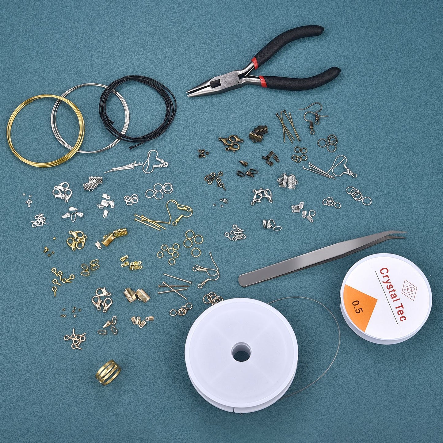 Jewelry Making Kit Lobster Clasp Open Jump Rings End Crimps Beads Box Set Jewelry Findings Scissor Tweezers Accessories Tool Kit