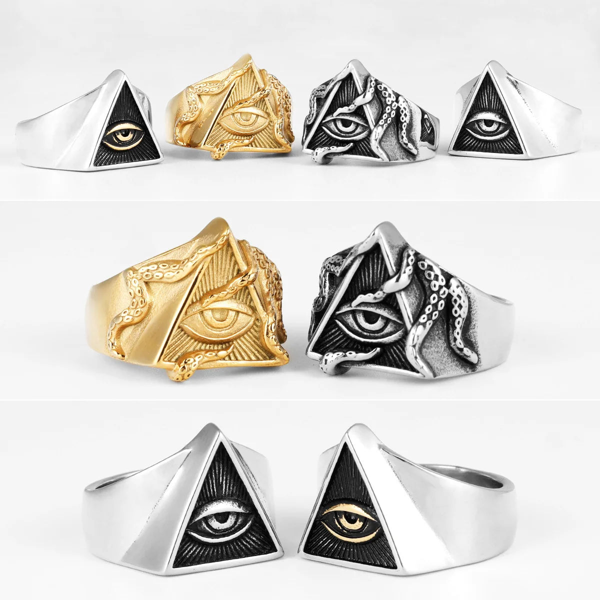 Freemason Illuminati Triangle Masonic Stainless Steel Mens Rings Jewelry Creativity Gift