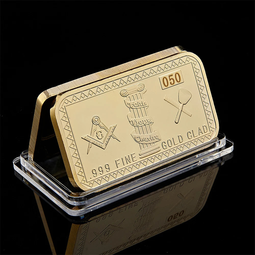 Freemasons Masonic Challenge Coin,  Free and Accepted Masons Fine Gold Clad 3D Design With Case Cover