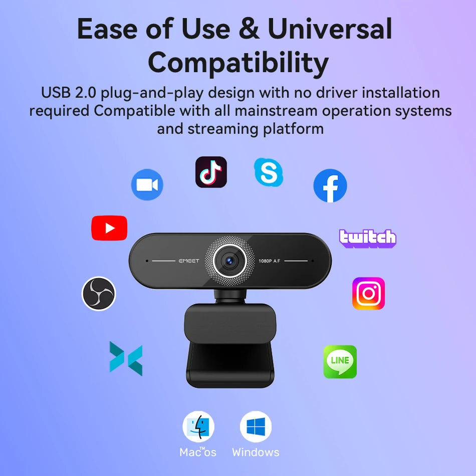 4K Webcam 1440P 2K Web Camera 1080P EMEET C60E Autofocus USB Computer Camera for Live Video Call/ Conference