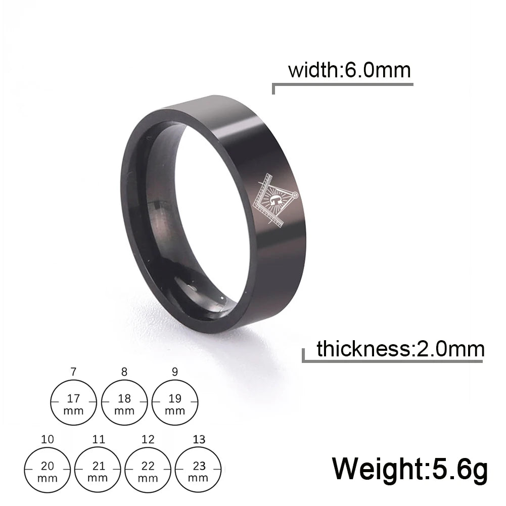 Men's Freemason Ring Titanium 304L Stainless Steel Masonic Symbol Rings Gold Black Color Freemasonry Knights Templar Jewelry Gift