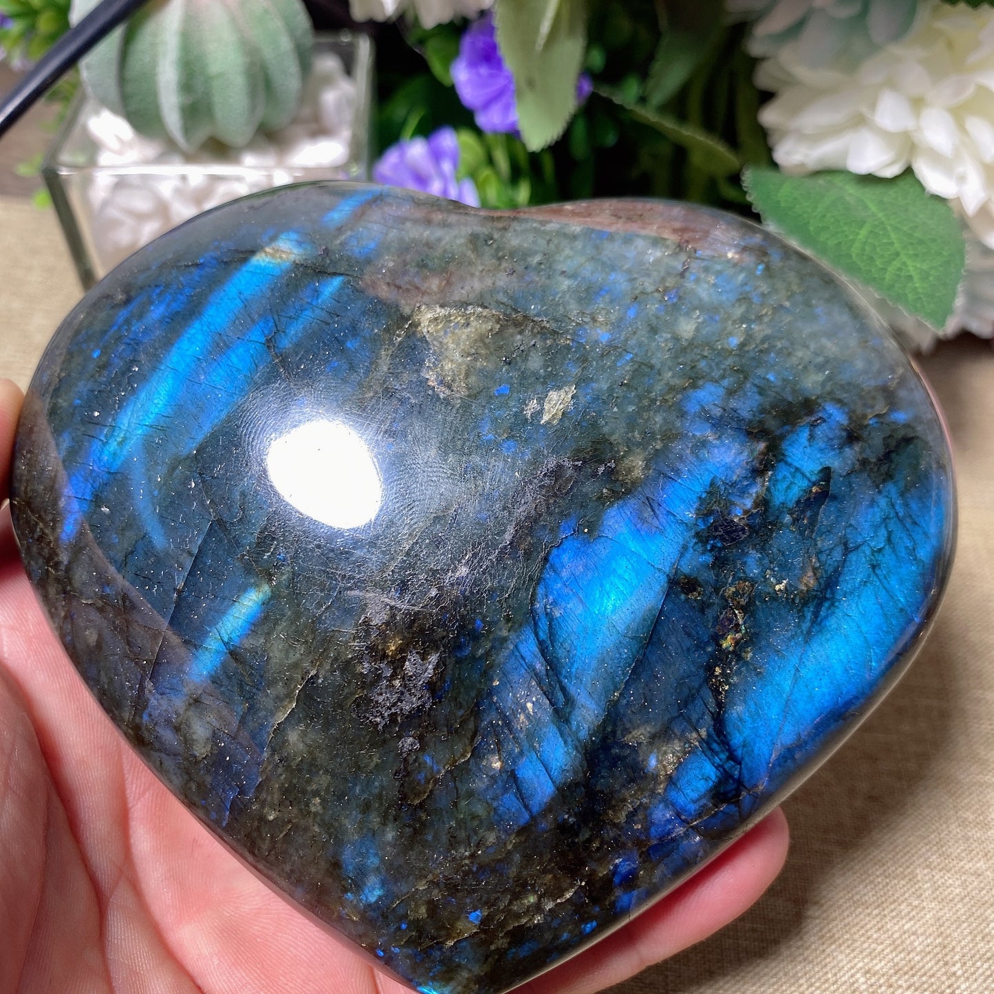 670g Natural Labradorite  Free Form Crystal Quartz Egg,  Sea Stone Mineral, Madagascar, Healing Palm Ornament