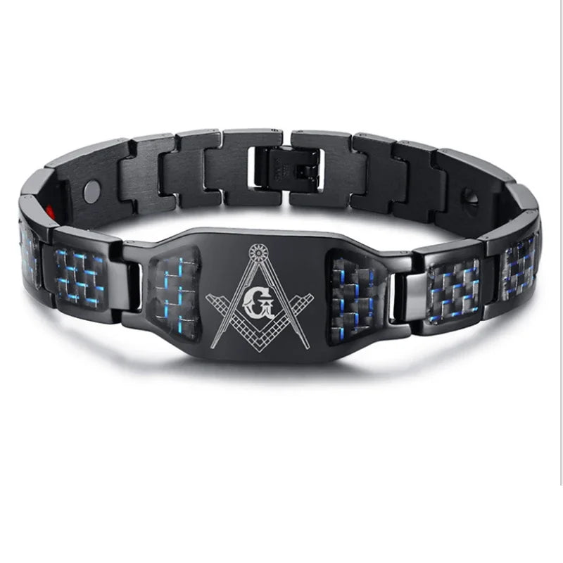 Black Magnetic Bracelet Men 316L Stainless Steel Hand Chain Masonic Bracelets Carbon Fiber