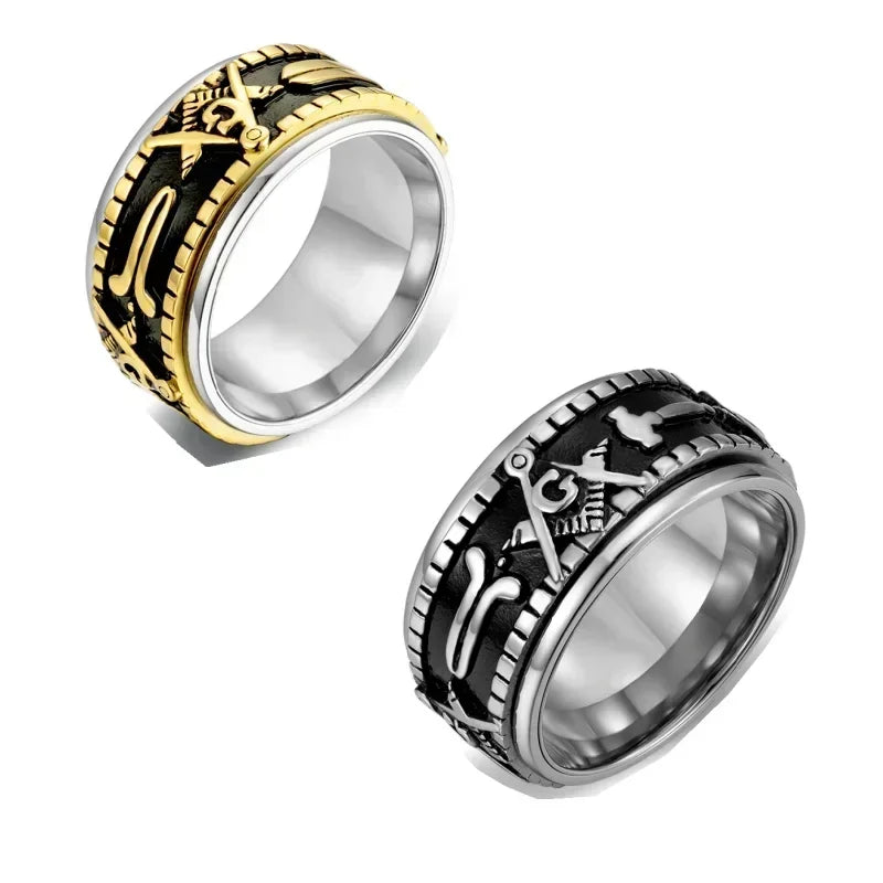 Rotatable Stainless Steel Masonic Rings for Men, Signet Freemason Ring,