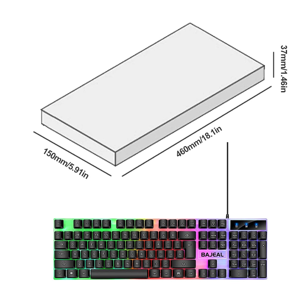 RGB Gaming Keyboard 98 Keys Mechanical Keyboard 1.5m Cable USB Wired Keyboard Seven Color Lights for Computer Laptop PC Gamer