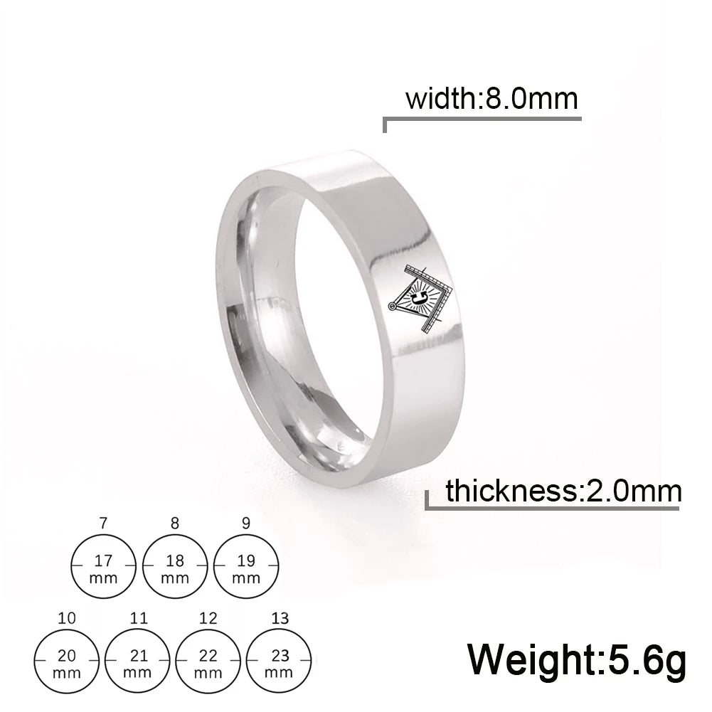 Men's Freemason Ring Titanium 304L Stainless Steel Masonic Symbol Rings Gold Black Color Freemasonry Knights Templar Jewelry Gift