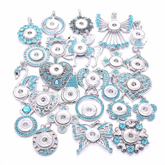 New Snap Button Jewelry Necklaces, Blue Rhinestone, Crystal Flower, Snap Necklace Fits DIY 20mm and 18mm Snap Buttons