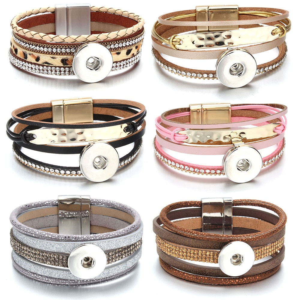 18mm Snap Button Jewelry Leather Snap Bracelet, Handmade Punk Leather Bracelet Bangle