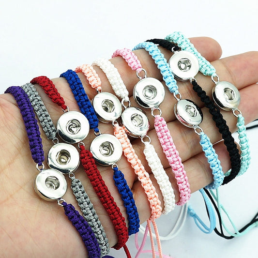 Fashion Colorful adjustable Rope snap bracelets, 15cm bracelet fits 12mm snaps