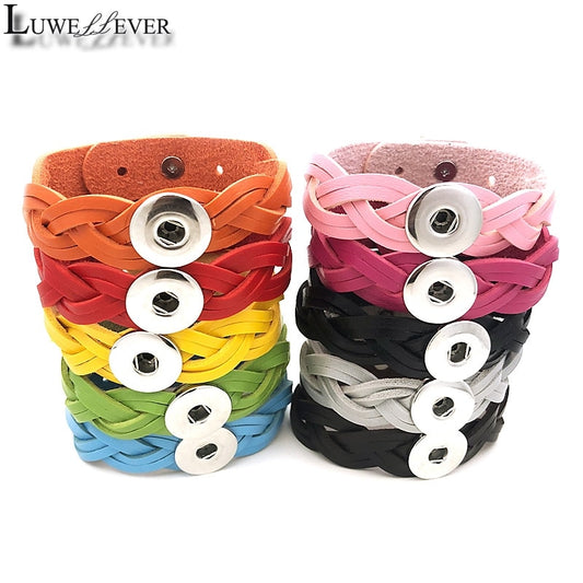 New Candy Colors Real Genuine Leather, Retro Fashion Bracelet. Fits all 18mm Snap Buttons