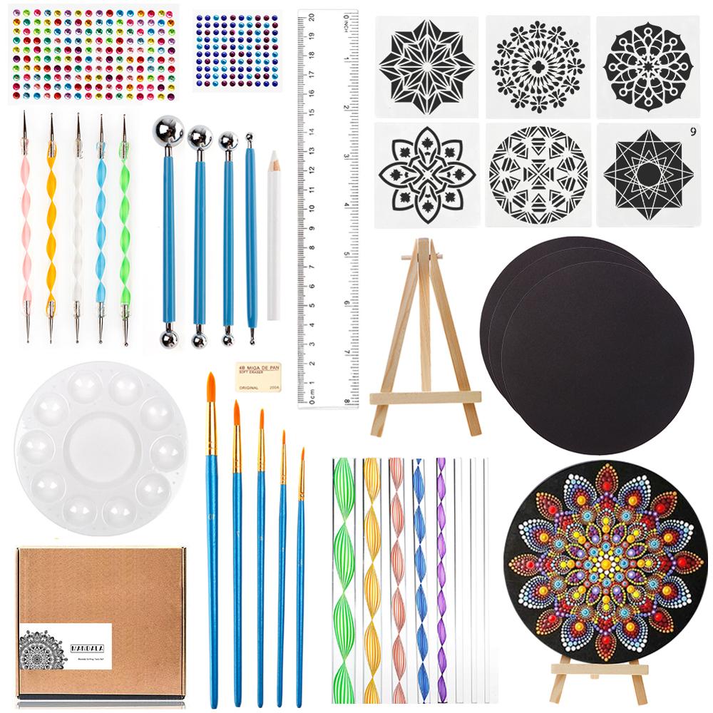 DIY Colorful Mandala Dotting Tools Kit, Set for Painting Rocks and Canvases, Stencil Templates for  Mandalas, Complete Dotting Art Tool Set