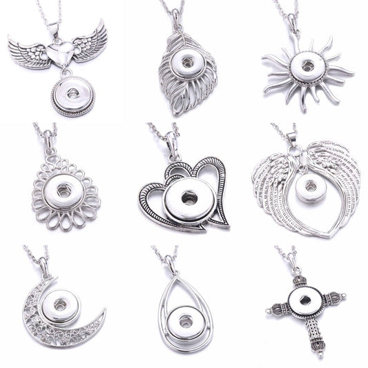 Snap Button Jewelry Necklaces, High Quality Metal 18mm Snap Pendant Necklace