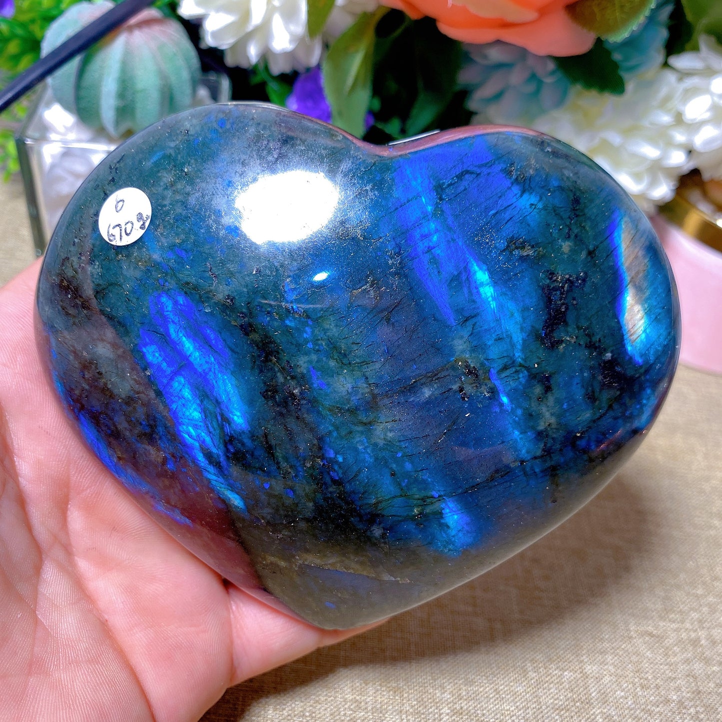 670g Natural Labradorite  Free Form Crystal Quartz Egg,  Sea Stone Mineral, Madagascar, Healing Palm Ornament