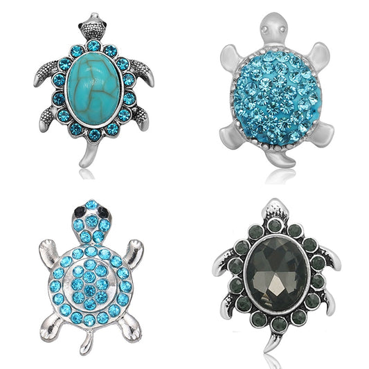 New Goddess Glass Rhinestone Turquoise Cute Baby Sea Turtle, 18mm snap buttons fit 18mm Snap Jewelry