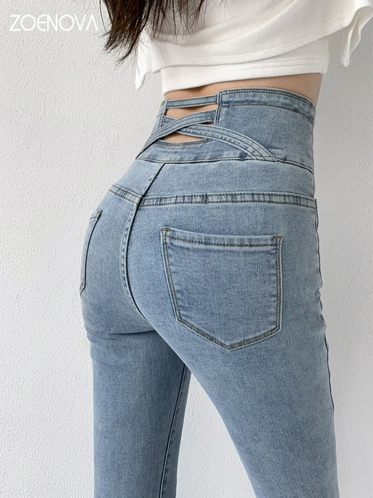 Skinny Pencil Jeans, Four Buttons, Vintage High Waist, Women's Slim Stretch Denim Pants Tight Trousers, Women's Pants