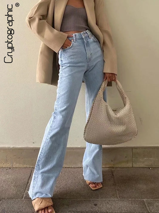 Cryptographic Casual Fashion, Straight Leg Women's Jeans Denim, Bottom Harajuku, Boyfriend, Long High Waist, Baggy Jeans