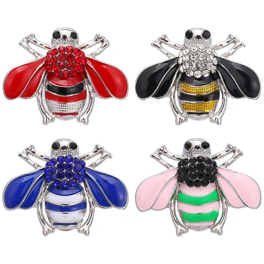 Goddess Glass Cute Bee Colorful Rhinestone, 18mm snap buttons fit All 18mm snap Jewelry