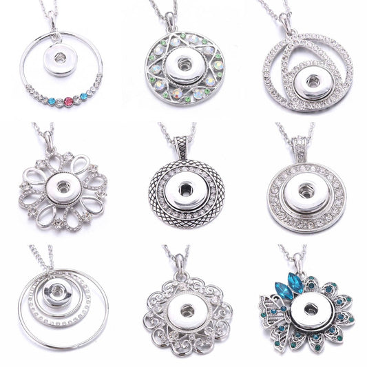 Round Snap Jewelry Vintage Metal Snap Button Necklaces, 18mm Snap Pendant Necklace