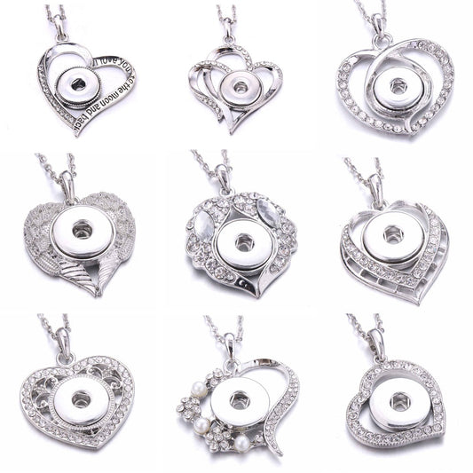 New Snap Button Jewelry Necklaces, Heart-shaped, Fits 18mm Snaps, Crystal, Rhinestone Necklace,