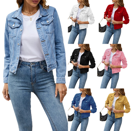 Women's Denim Jackets, Fashion Casual Long Sleeve, Lapel, Solid Button Down Chest Pocket, Slim Jean Jacket, Fall Winter Coat