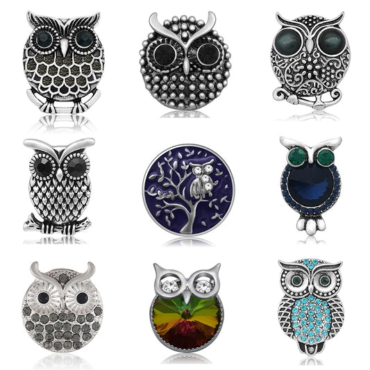 Hot Fashion Goddess Glass Cute Rhinestone Owl, 18mm Metal snap buttons fis all I8mm snap jewelry